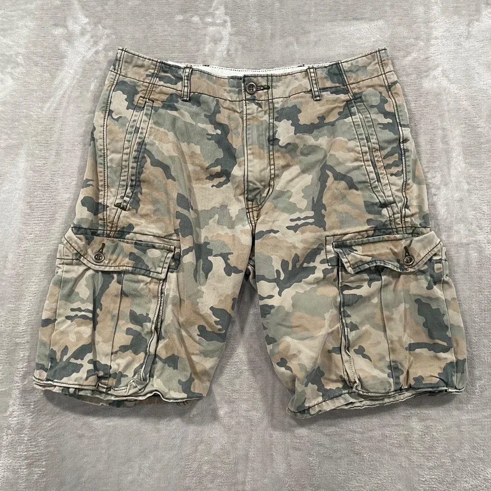 Levis Shorts Mens 32 Green Camo Cargo White Tab Military Utility Y2K